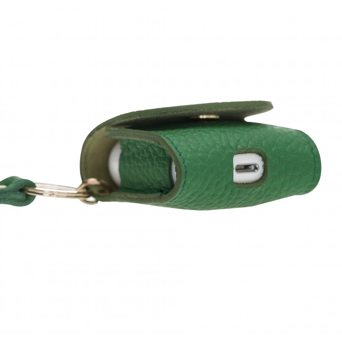 Apple AirPods 2.nesil Uyumlu Deri Kılıf Mai Snap ERC4 Yeşil