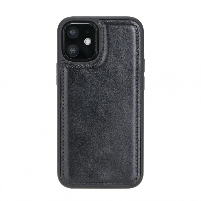 Apple iPhone 12 mini Uyumlu Deri Arka Kapak RST1 Siyah