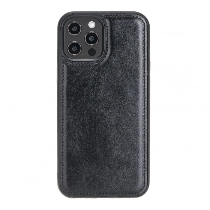 Apple iPhone 12 Pro Max Uyumlu Deri Arka Kapak RST1 Siyah
