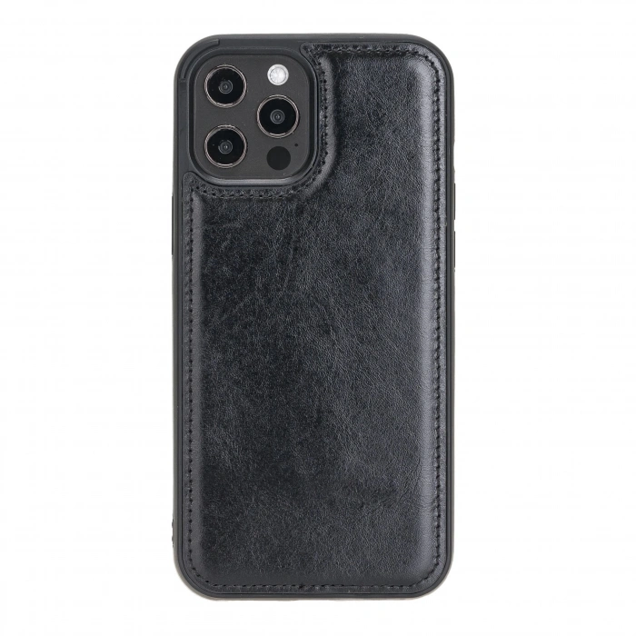 Apple iPhone 12 Pro Max Uyumlu Deri Arka Kapak RST1 Siyah