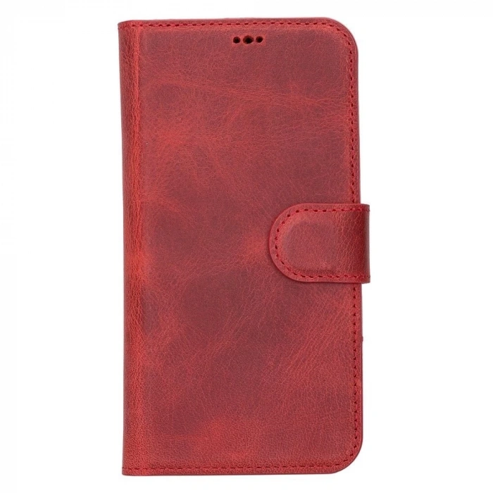 Apple iPhone 13 Pro Uyumlu Deri Cüzdanlı Kılıf Liluri G4 Kırmızı