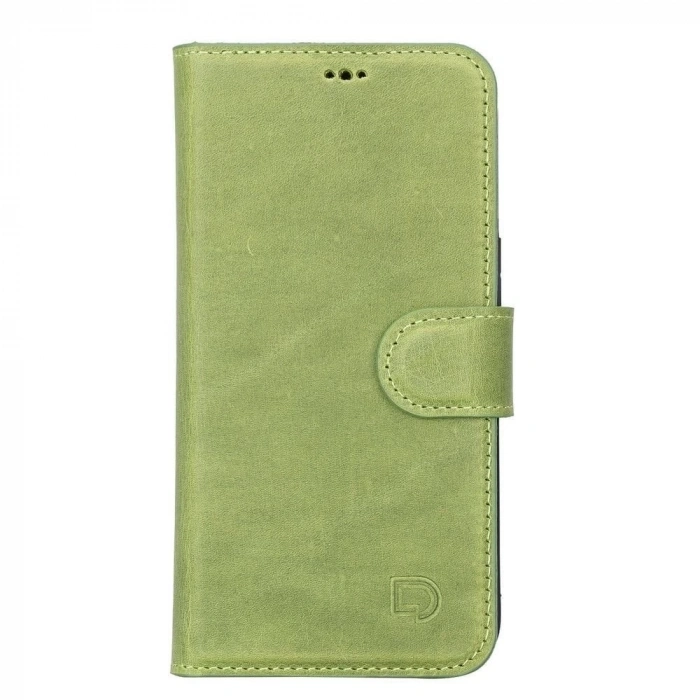 Apple iPhone 13 Uyumlu Deri Cüzdanlı Kılıf Antik yeşil