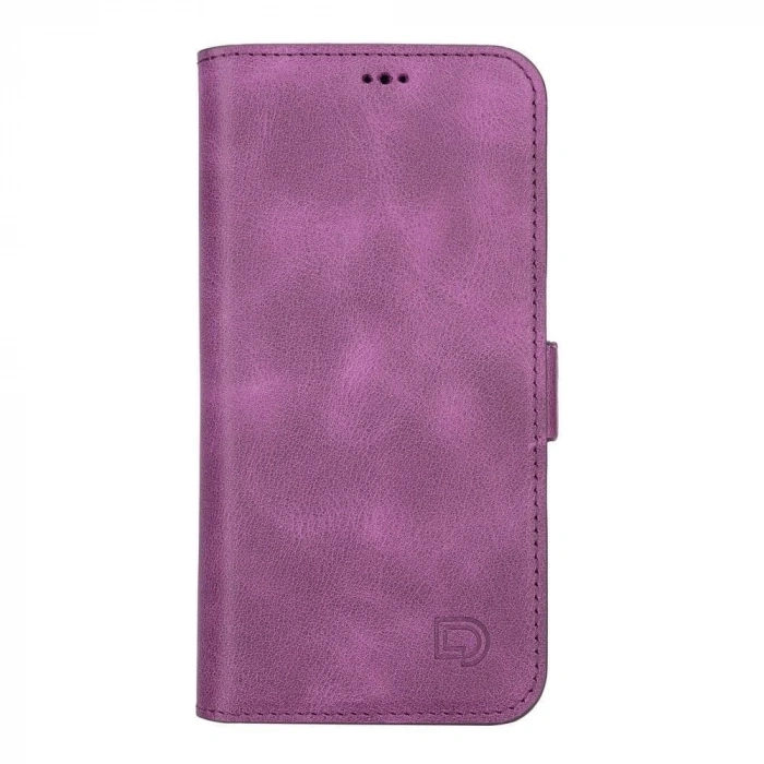 Apple iPhone 13 Uyumlu Deri Cüzdanlı Kılıf Rustik Mor