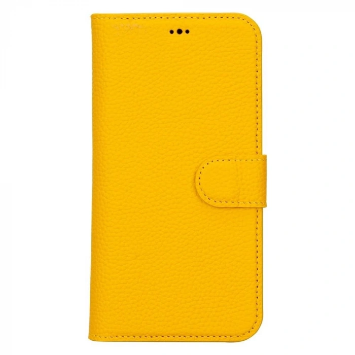 Apple iPhone 15 Plus Uyumlu Deri Cüzdanlı Kılıf MWWN FL12 Sarı