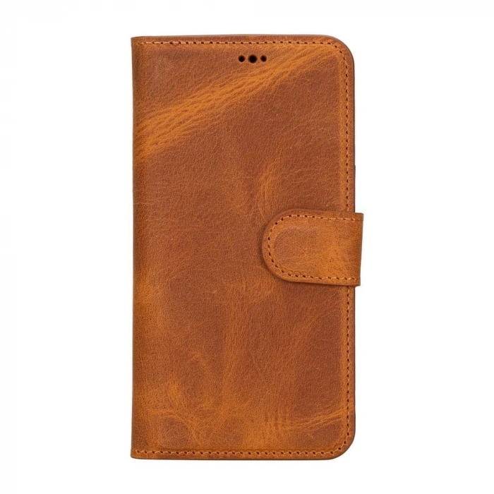 Apple iPhone 15 Uyumlu Deri Cüzdanlı Kılıf MWWN G19 Taba