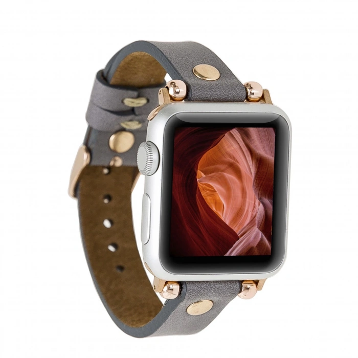 Apple Watch Uyumlu Deri Kordon 38-40-41mm GT RST9 Gri