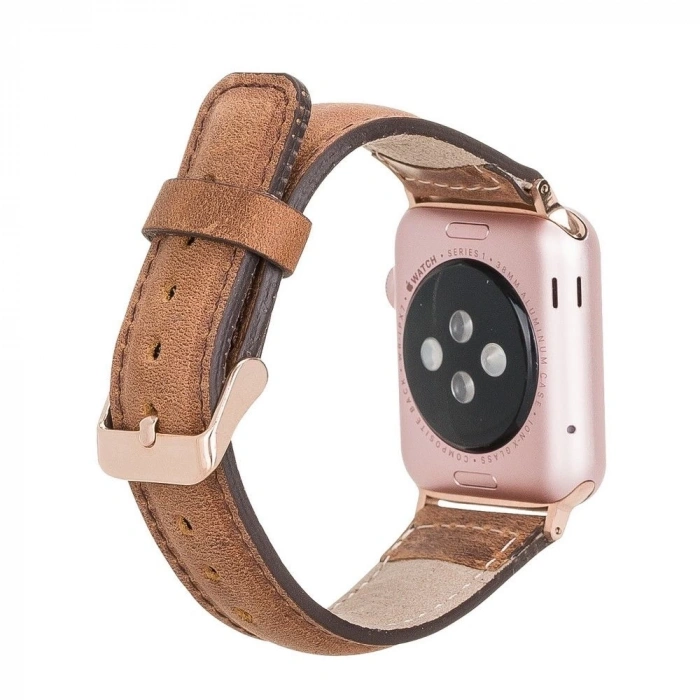 Apple Watch Uyumlu Deri Kordon 42-44-45mm G19 Taba