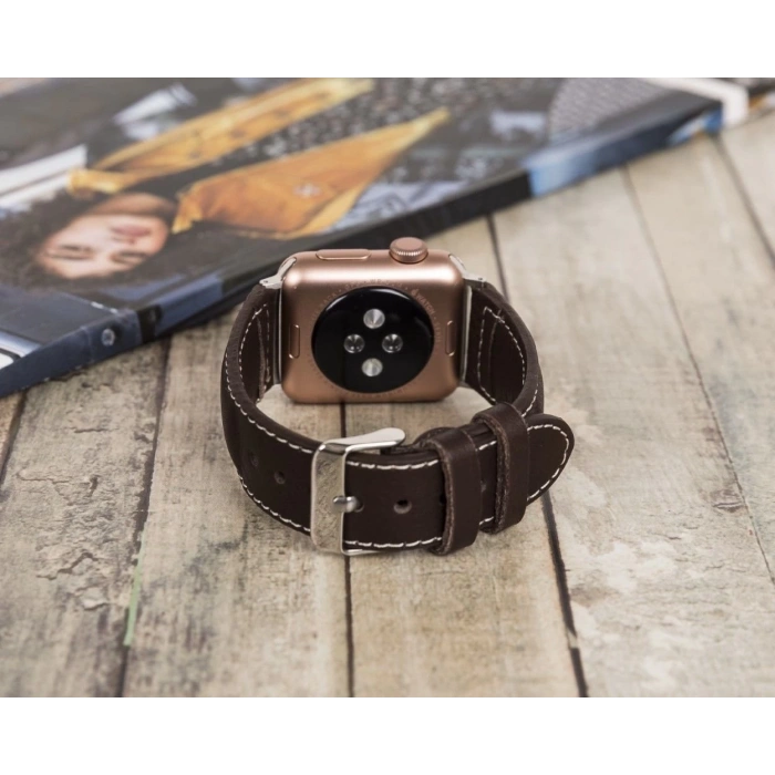 Apple Watch Uyumlu Deri Kordon 42-44-45mm NM4-AS3 Kahve