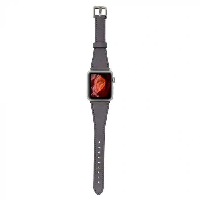 Apple Watch Uyumlu Deri Kordon 42-44-45mm Slim RST9 Gri