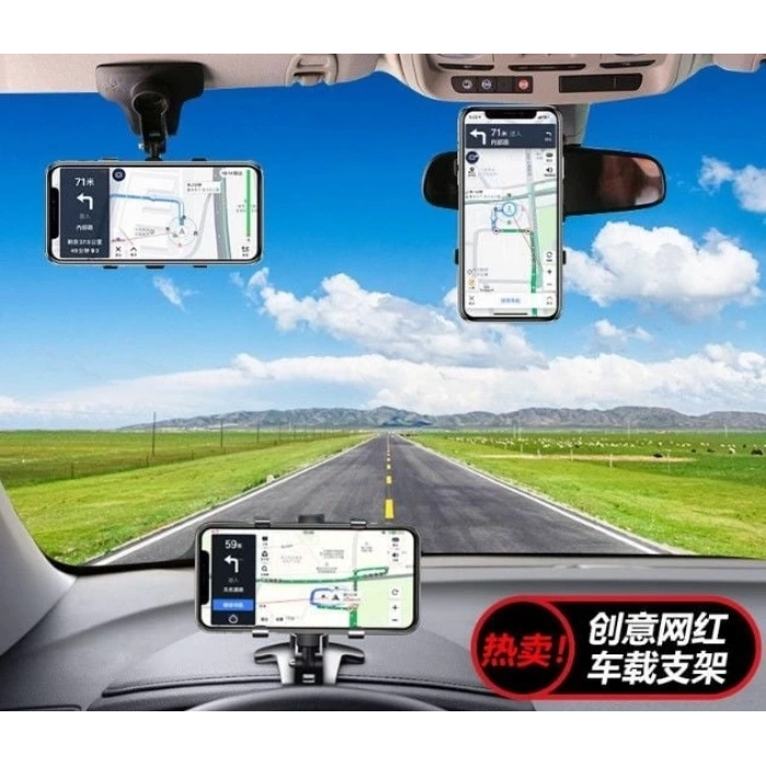 Araba Gösterge Üstüne Takılan 360 Oynar Başlıklı Telefon Tutucu