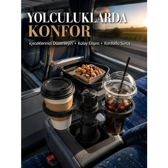 Araç Bardaklık Genişletici Çift Bardak Tutucu ve Tepsili Düzenleyici