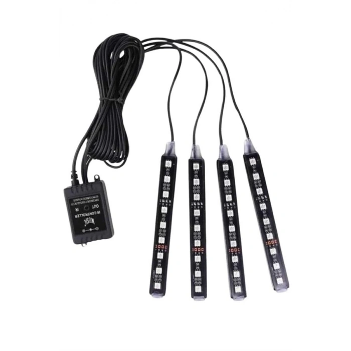 Araç Içi Aydınlatma Kumandalı 12 Led Ayak Altı Led Ambiyans Işığı Sese Duyarlı Kumandalı