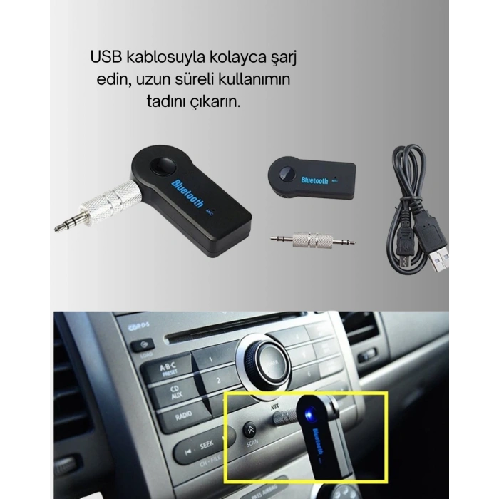 Araç İçi Bluetooth AUX Müzik ve Telefon Görüşmesi Adaptörü