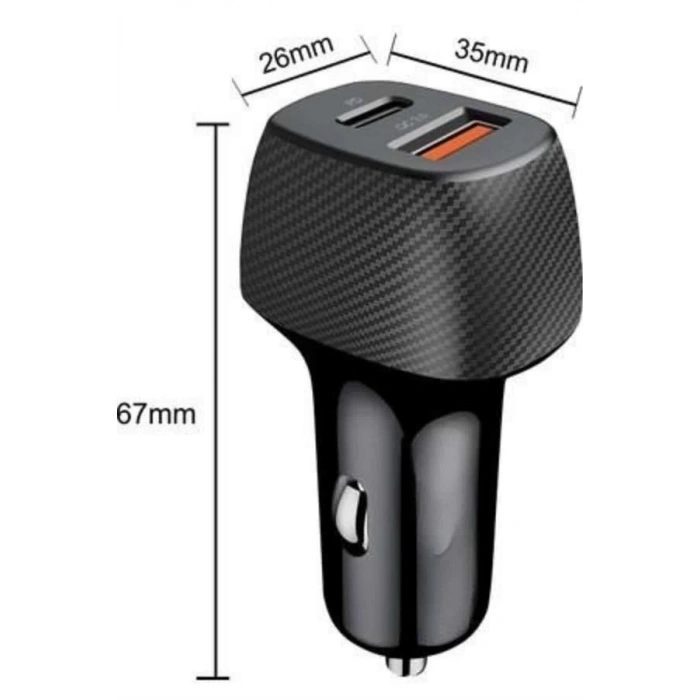 Araç İçi Hızlı Şarj Soketi 38W Oto Çakmaklık Type-C Araba Çakmaklık