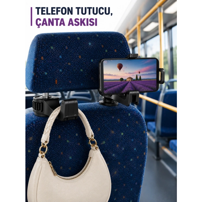 Araç İçi Telefon Sabitleyici ve Koltuk Arkası Çanta Askılığı