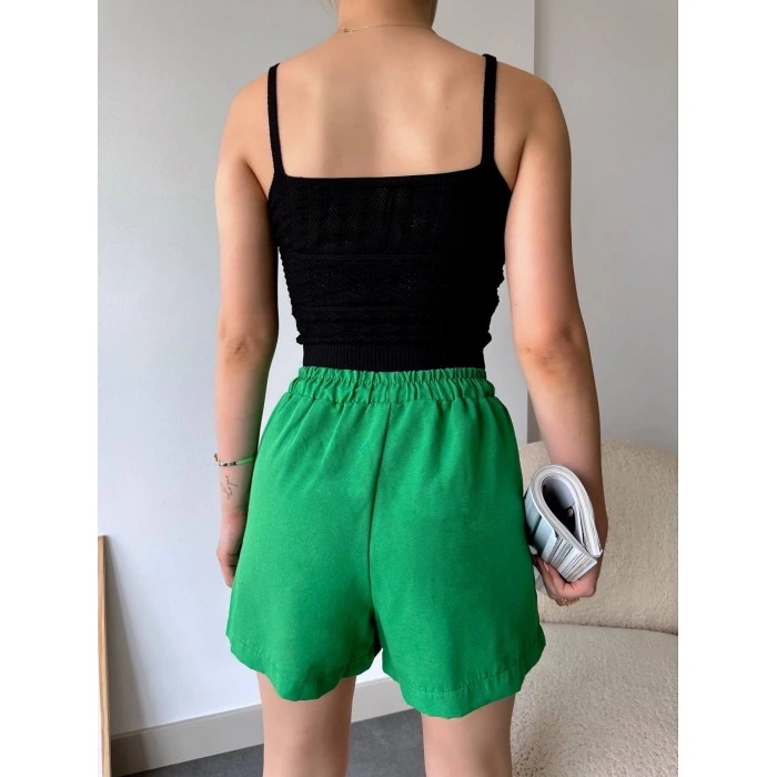 Armalı keten şort yeşil s251003