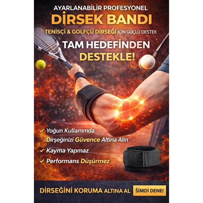 Ayarlanabilir Profesyonel Dirsek Bandı – Tenisçi & Golfçü Dirseği İçin Hedef Odaklı Güçlü Destek