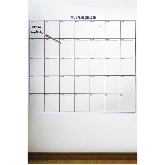 Aylık Planlayıcı Manyetik Duvar Stickerı Takvim Plan Çizelgesi - Ürün Boyutları: 110 cm x 100 cm