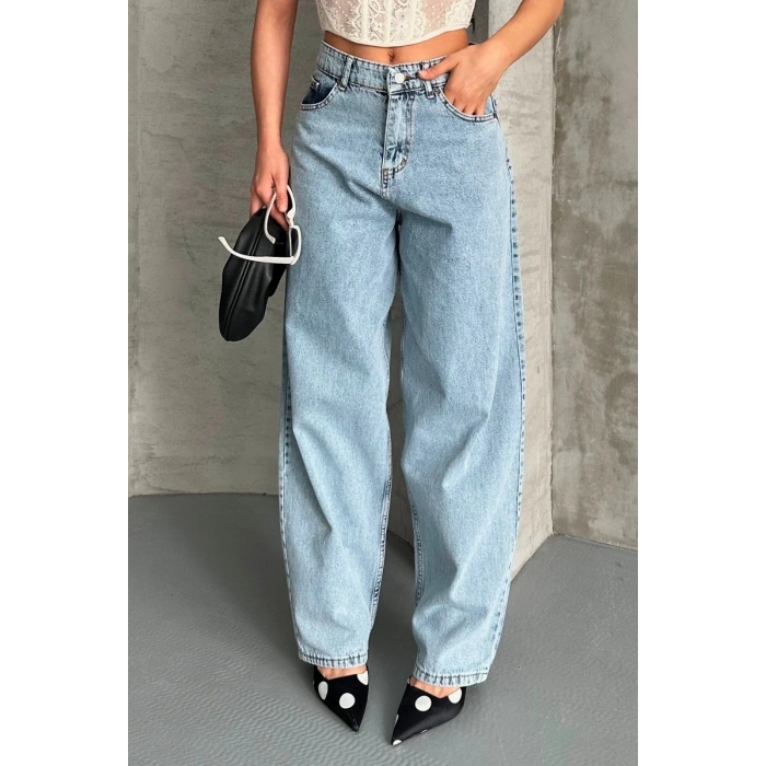 Baggy kar yıkama buz mavi jeans pantolon d2007