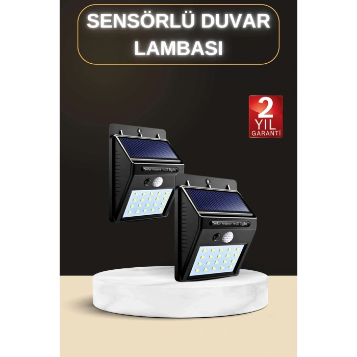 Bahçe Aydınlatma Sensörlü Güneş Enerjili Duvar Lambası 40 Led Işık