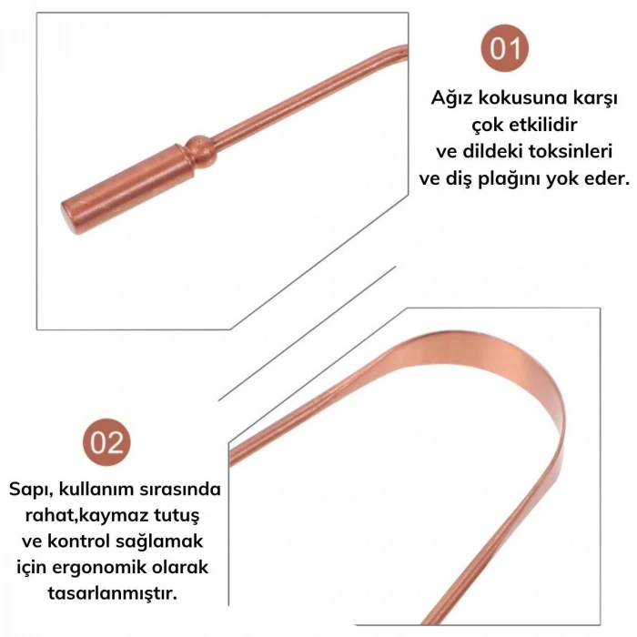 Bakır Oil Pulling Yağ Çekme Dil Plak Temizleme Aleti Dil Fırçası Sıyırıcı Dil Kaşığı (5047)