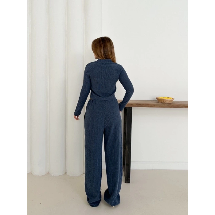 Balıkçı yaka örme takım lacivert st265865