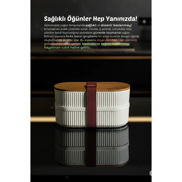 Bambu Kapaklı Lunch Box Kahvaltılık Saklama Kabı Large Bölmeli