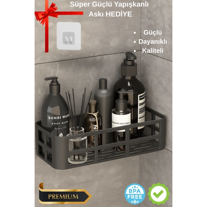 Banyo Düzenleyici Organizer Şampuanlık Havlupan Askısı Havluluk Siyah Banyo Duş Rafı Mutfak Rafı