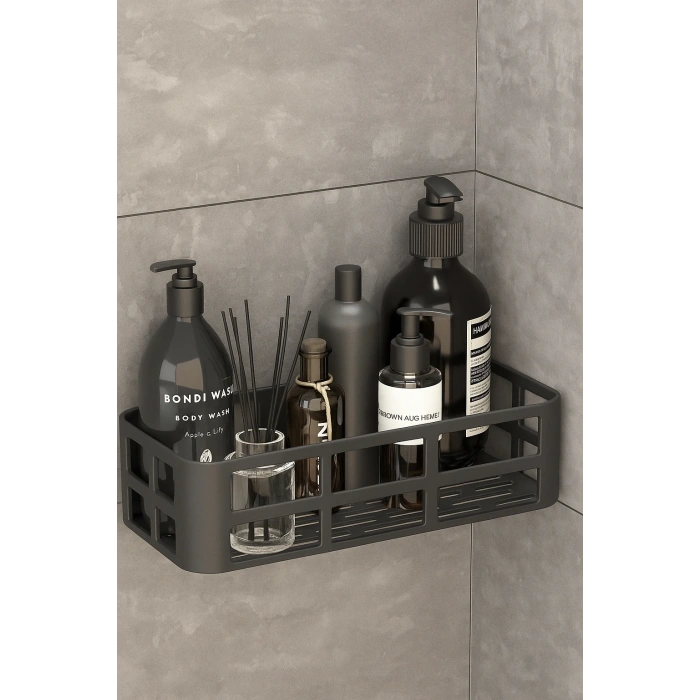 Banyo Düzenleyici Organizer Şampuanlık Havlupan Askısı Havluluk Siyah Banyo Duş Rafı Mutfak Rafı