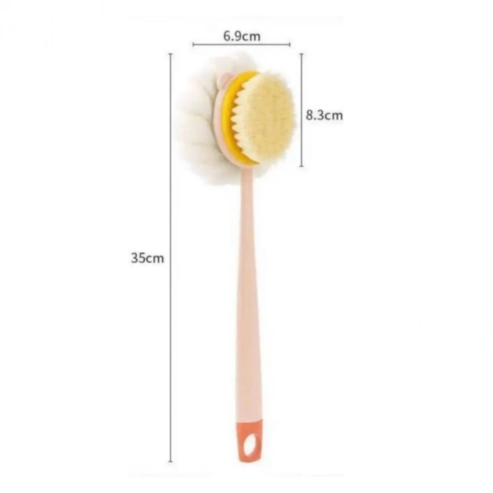 Banyo Lifi ve Süngeri 2 si 1 Arada Çift Taraflı Uzun Saplı Fırçalı Banyo Vücut Sırt Fırçası Banyo Lifi