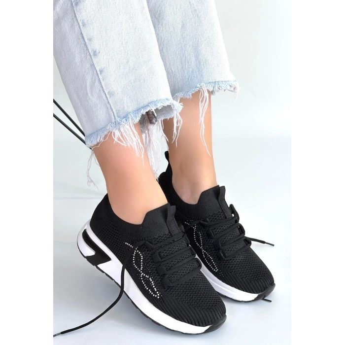 Belan Siyah Triko Bağcıklı Spor Ayakkabı