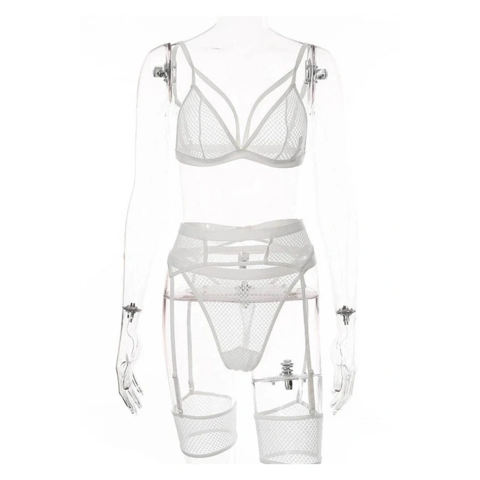 Beyaz Fantezi File Jartiyer Takım - 1038