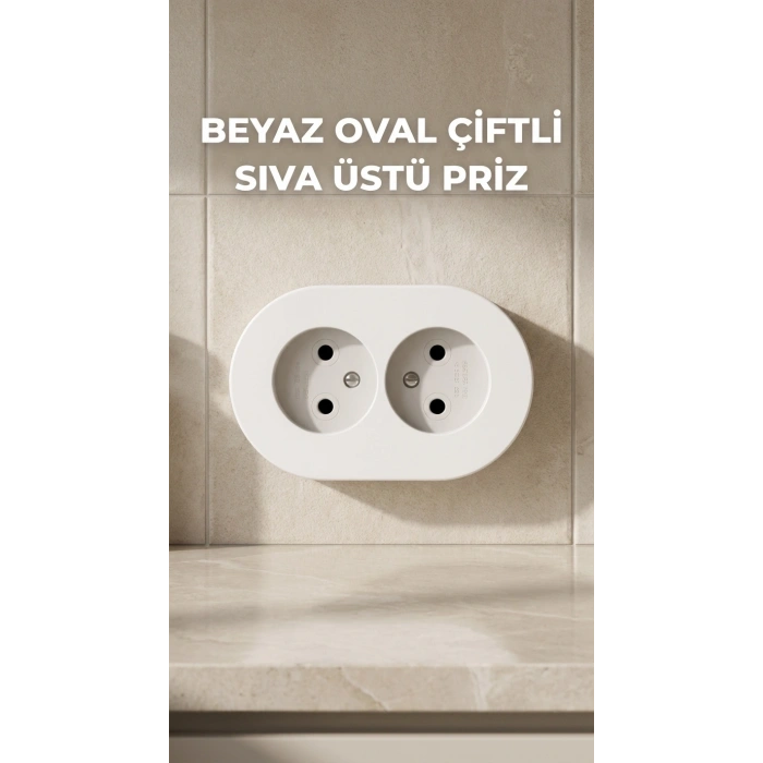 Beyaz İkili Topraklı Priz Duvar Tipi Modern Tasarım