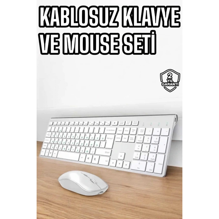 Beyaz Kablosuz Klavye Fare Seti Kablosuz Fare USB Alıcı PC Uyumlu