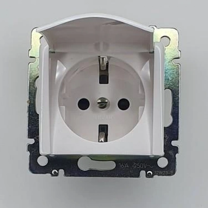 Beyaz Kapaklı Topraklı Priz Çerçevesiz - Priz ve Anahtar İçin Uyumlu Çerçeve