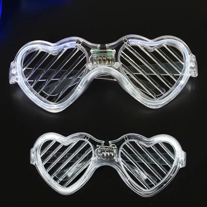 Beyaz LED Işıklı Kalp Gözlük – 3 Modlu