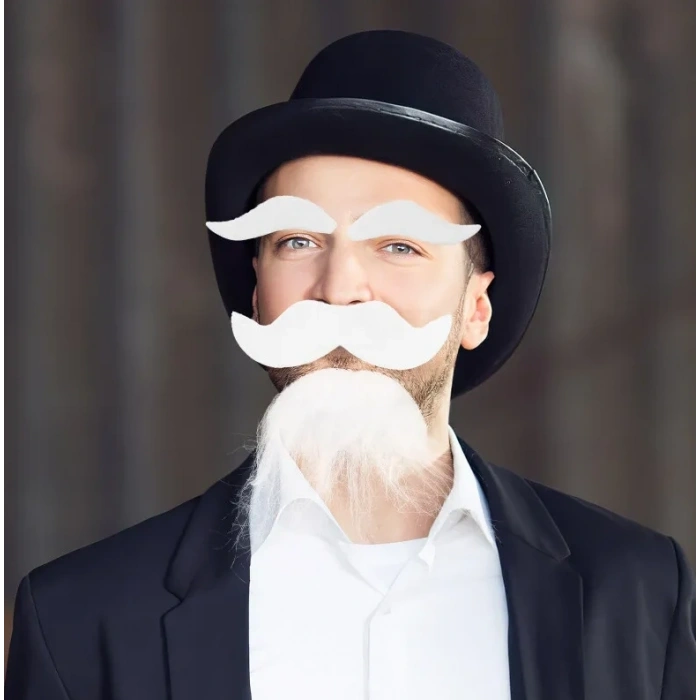 Beyaz Renk Kendinden Yapışkanlı Takma Sakal Bıyık ve Kaş Seti (5047)