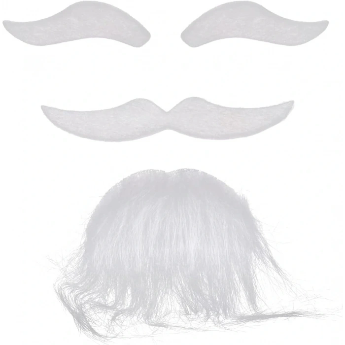 Beyaz Renk Kendinden Yapışkanlı Takma Sakal Bıyık ve Kaş Seti (5047)