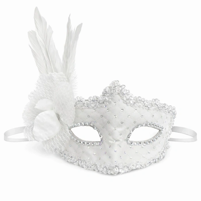 Beyaz Tüylü Venedik Lüks Balo Maskesi