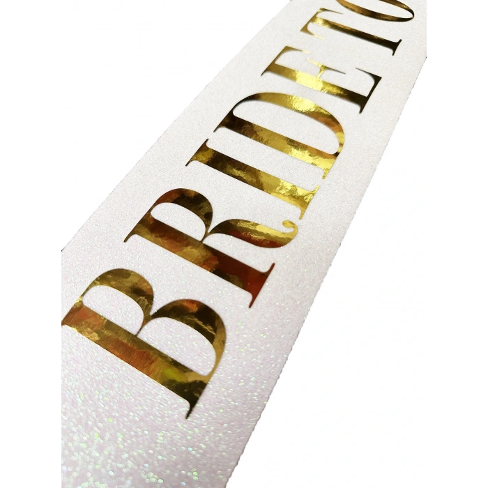 Beyaz Üzeri Altın Büyük Bride To Be Yazılı Simli Işıltılı Kuşak Kemer 10 cm Genişlik (5047)