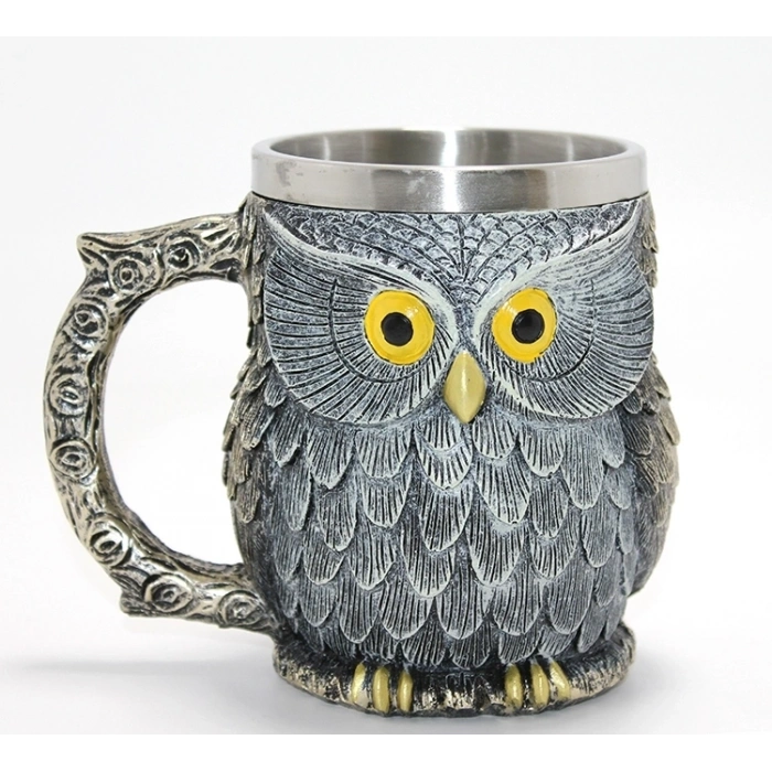 Bilge Baykuş Figürlü 3d Kabartmalı Paslanmaz Çelik Kupa Bardak Alk4383