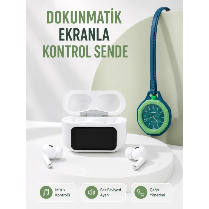 Bluetooth 5.4 Kablosuz Kulaklık Yeşil Askılı Analog Charm Saat İkili Set