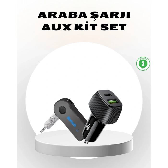 Bluetooth AUX Çevirici ve PD Destekli Araç Şarj Cihazı 2’li Set