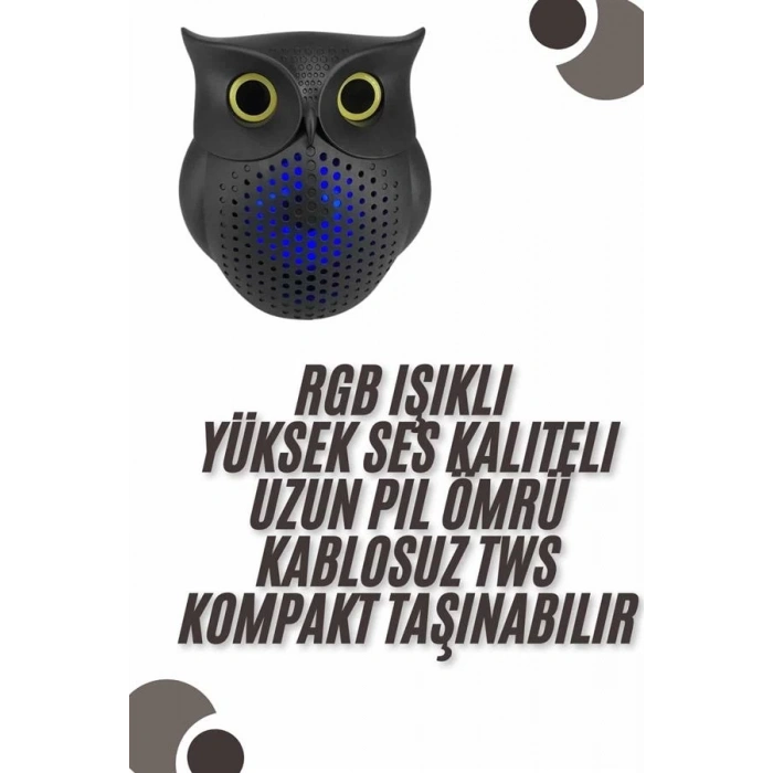 Bluetooth Hoparlör TWS Kablosuz RGB Işıklı Dekoratif Taşınabilir Baykuş