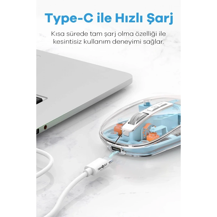 Bluetooth USB Çift Modlu Sessiz Mouse, Şeffaf Mıknatıslı Kapaklı, Type-C Şarjlı, DPI Ayarlı, Kablosuz 10m Çekim Mesafeli, Masaüstü Kısayol Tuşlu, Taşınabilir Şarjlı Mouse Turuncu