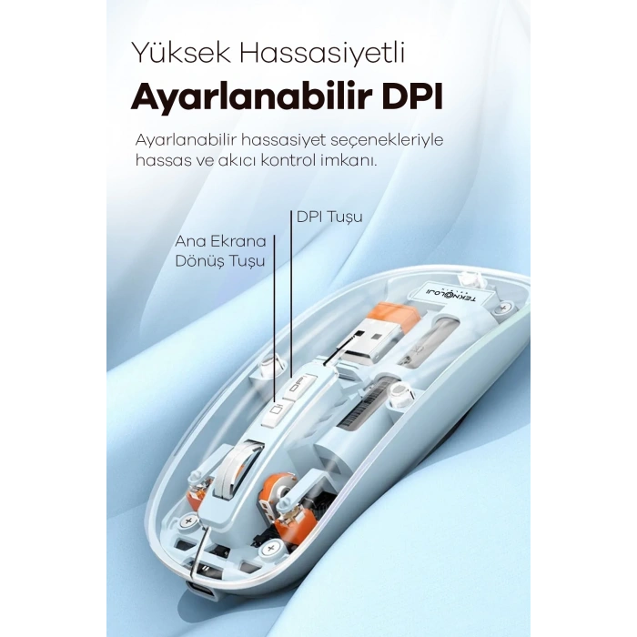 Bluetooth USB Çift Modlu Sessiz Mouse, Şeffaf Mıknatıslı Kapaklı, Type-C Şarjlı, DPI Ayarlı, Kablosuz 10m Çekim Mesafeli, Masaüstü Kısayol Tuşlu, Taşınabilir Şarjlı Mouse Siyah