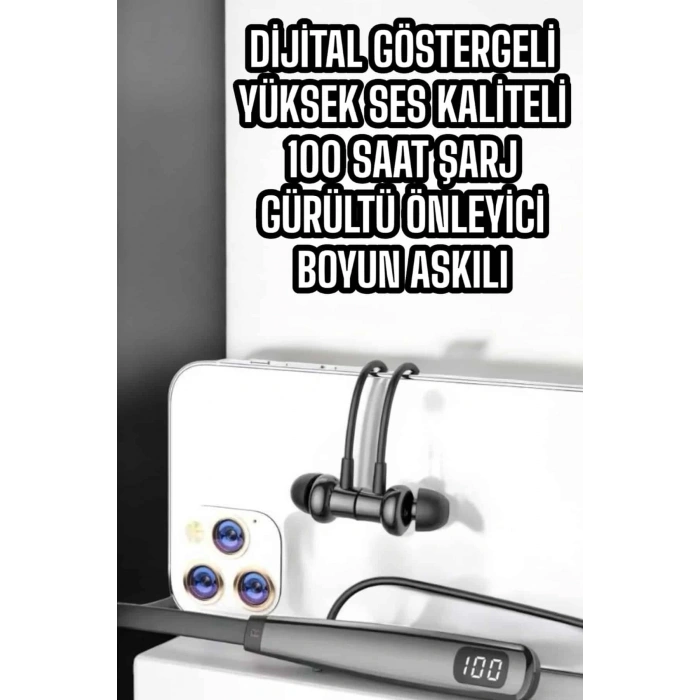 Boyun Askılı Bluetooth Kulaklık Uzun Şarj Süreli Dijital Göstergeli Kablolu