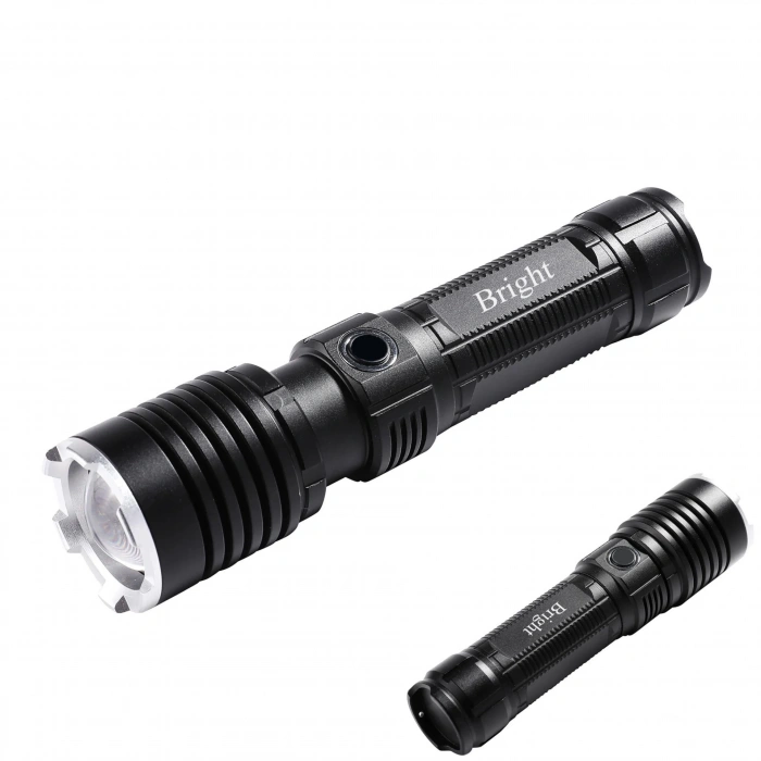Bright Ght-5761 Xp90 Led 3 Mod Zoomlu Yağmur Suyu Geçirmez Şarjlı El Feneri 26650 Pilli