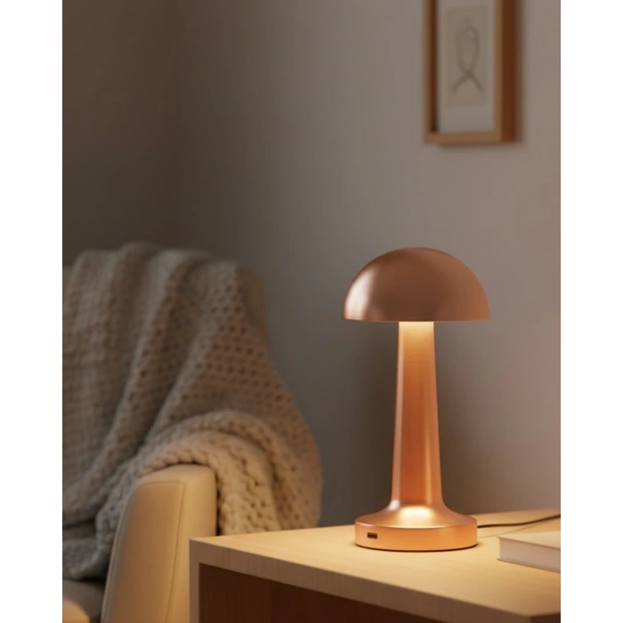 Bronz Dokunmatik Masa Lambası 3 Renk LED Şarjlı Kablosuz USB Çıkışlı