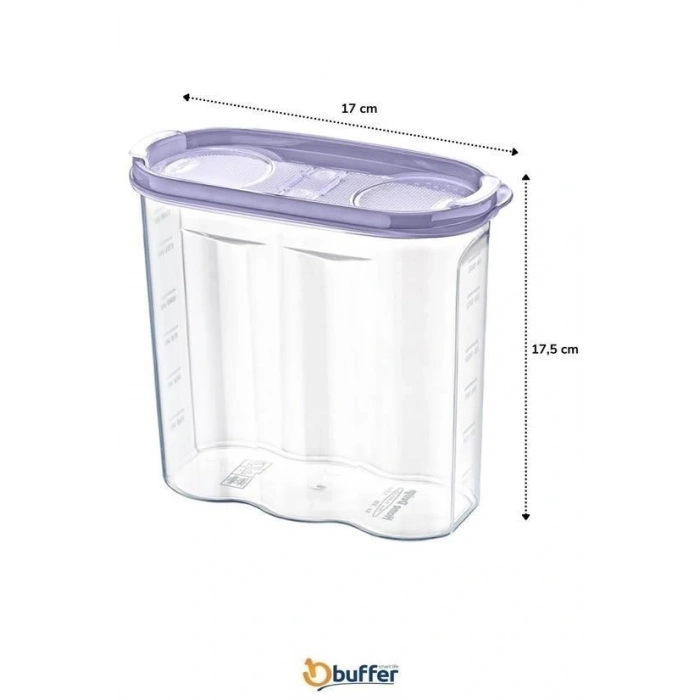 BUFFER® 2 Kapaklı Ölçekli Erzak Kuru Gıda Saklama Kutusu Kabı - 1,7 Litre - SA935